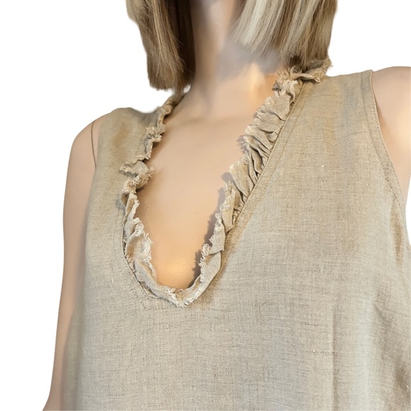 Tommy Bahama 100% Linen Shift Dress Raw Hem Fringe Detail Hip Pockets V-Neck - Picture 5 of 15